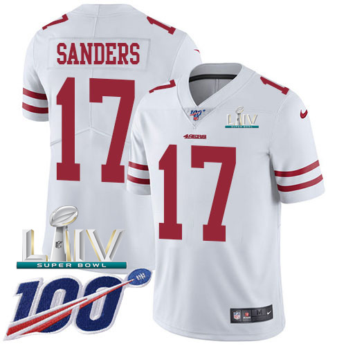 San Francisco 49ers Nike #17 Emmanuel Sanders White Super Bowl LIV 2020 Youth Stitched NFL 100th Season Vapor Limited Jersey->san francisco 49ers->NFL Jersey